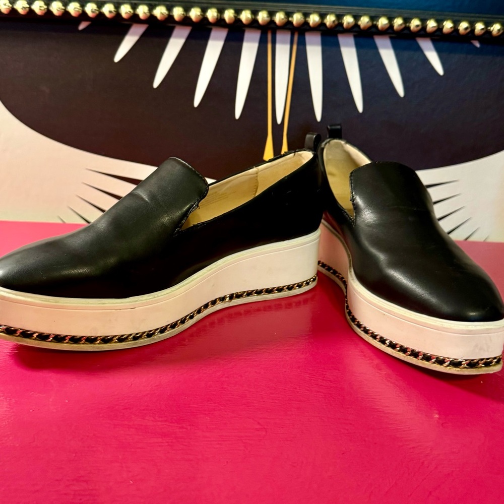 Karl Lagerfeld Black and White Platform Loafers